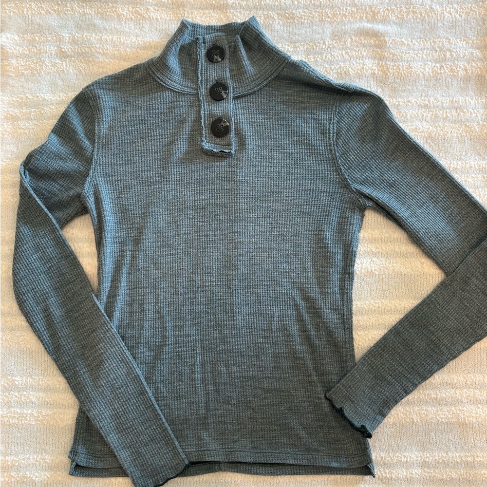 We The Free Blue Waffle Knit Top